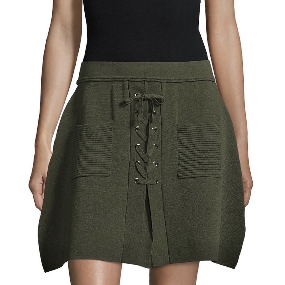 FEW MODA Olive Lace-Up A-Line Knit Skirt Size S